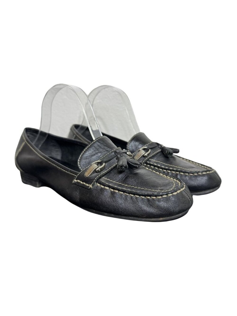 Vintage 90s Mootsie Tootsie Black Leather Loafers w/ Bit Detail, Size 10